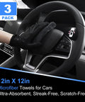 Boss Level Car Detailing Kit Interior Cleaner With Brushes Duster Cleaning Gel Microfiber Towels And Organizer Bag For Auto And Truck Interior Care Essentials Tools, 12x12 microfiber towel on steering wheel