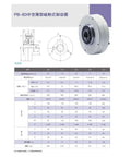 Technical specifications of PB-B3 hollow shaft magnetic powder brake, showcasing dimensions and performance data.
