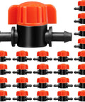 25 Pack One Quarter Inch Drip Irrigation Shut Off Valve Inline Cut Off Valve Fits One Quarter Inch Drip Tubing For Garden Lawn Watering Easy Flow Control Durable Inline Valve For Irrigation Systems, black orange plastic