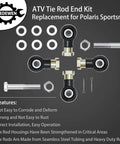 Sportsman Tie Rod End Kit For ATV UTV Steering Upgrade Direct Fit Premium Steel Replacement Beefed Up Front End Includes Two Tie Rods Four Ends Cotter Pins And Jam Nuts Easy Installation. steel tie rod ends and hardware laid out