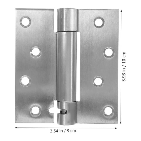 Spring Loaded Self Closing Door Hinges 2 Pack No Fuss, 201 Stainless Steel, shown in close-up view with dimensions marked