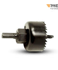 Hole Saw Kit For Wood Durable Carbon Steel With High Precision Cutting Teeth close-up showing mandrel attachment