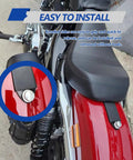 Stainless Motorcycle Seat Bolt Kit With 1/4-20 Threads, shown installed on red bike fender, easy to install feature highlighted