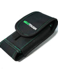 Close-up of black durable tool pouch with green stitching, designed for use with Gel Padding Tool Belt Suspenders With Breathable Gel Shoulder Pad.