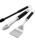 Precision 3 Piece Grilling Tool Set With Stainless Steel Tongs Spatula And Silicone Basting Brush displayed on white surface