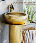 Built Tough Ceramic Vessel Sink With Full Vanity Cabinet And Faucet, Premium China Basin For Indoor Or Outdoor Bathrooms, Slick Design No Hassle Install Rock Solid Durability in gold finish.