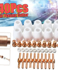 Premium Plasma Cutter Consumables Kit For PT-31 And PT-40 Torch Plus CUT-50 50 Ceramic Nozzles Set with copper nozzles and ceramic tips.