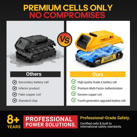 Comparison of High Capacity 4 Amp Hour Replacement Battery Compatible With 20 Volt Max Cordless Drills Impact Drivers And Reciprocating Saws Two Pack.