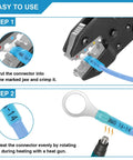 Ratcheting Crimping Tool For Heat Shrink Connectors AWG 22-10, Wire Terminal Crimper Pliers, installation steps shown