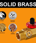 Solid brass air tank manifold with knob, showing durability, corrosion resistance, and rust resistance features.
