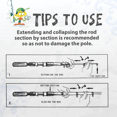 Kids Telescopic Fishing Pole Kit For Beginners Portable Rod And Reel Combo instructions on extending and collapsing the rod