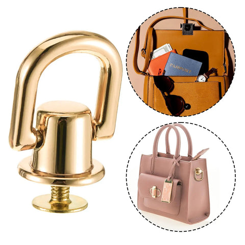 Heavy Duty 360 Degree Rotatable D Rings For Purses And Bags Includes Screws Punch Tool And Screwdriver Ideal For Crossbody Conversion Kits DIY Handbag Leather Straps Belts And Dog Collars In Light Gold, close-up