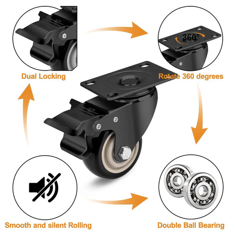 Built Tough As Nails Heavy Duty 3 Inch Polyurethane Swivel Caster Wheels With Safety Brakes Set Of 4 showing dual locking and smooth rolling