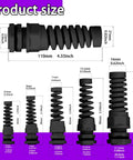 22Pcs Waterproof Cable Gland Conduit Fittings Set With Gasket Six Sizes From 3Mm To 18Mm Flexible Spiral Strain Relief Black Nylon