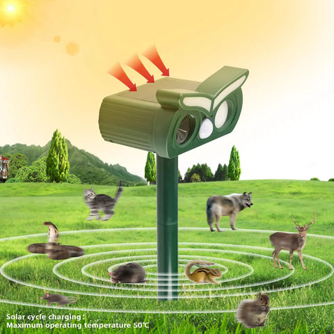Solar Ultrasonic Outdoor Animal Deterrent Pack With Motion Sensor And Flash Light Keeps Deer Rabbits Squirrels Raccoons And Chipmunks Out Of Your Yard Humane Pest Repellent For Gardens And Lawns Keeps Pests At Bay, green ABS solar post mount