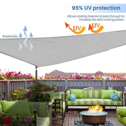 Installed Right Triangle Sun Shade Sail For Patio And Backyard Must Have, UV Resistant And Breathable 180GSM HDPE, Light Gray
