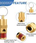Front view of 1/4 in male NPT brass safety valve for air compressors with ring and red thread tape