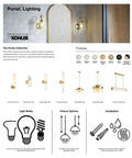 Product catalog showing Purist 1 Light Sconce with rounded glass shade and tubular base, various finishes and bulb types offered.