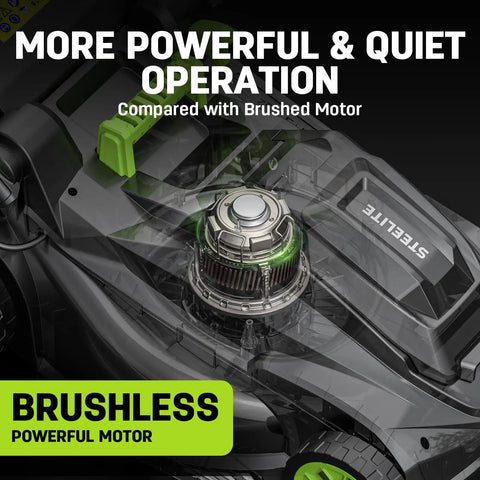 Close-up of brushless motor on 17 Inch Electric Lawn Mower With Brushless Motor And 6 Height Settings For Small To Medium Yards