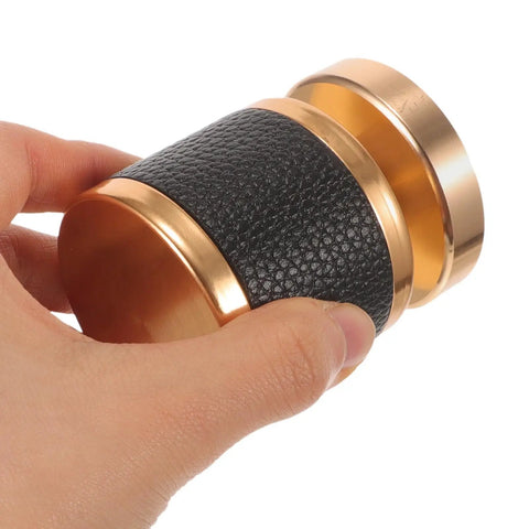 Hella Heavy Duty Keyless Entry Door Lock Deadbolt With Slick Turn Button Interior, black and gold design, compact size, hand-held view.