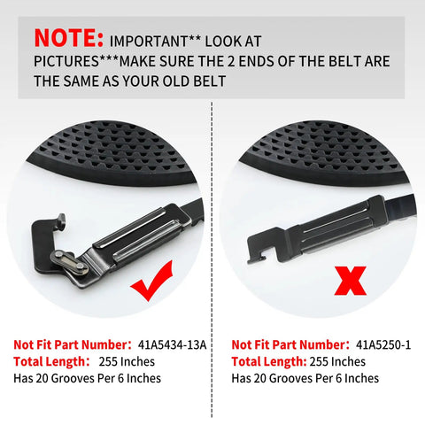 Heavy Duty Replacement Drive Belt Kit for 8 Ft Garage Door Opener with correct and incorrect belt ends comparison