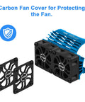 Dual 30mm RC Car Cooling Fans With Metal Heatsink, Up To 28000 RPM, shown with carbon fan covers and blue heatsink