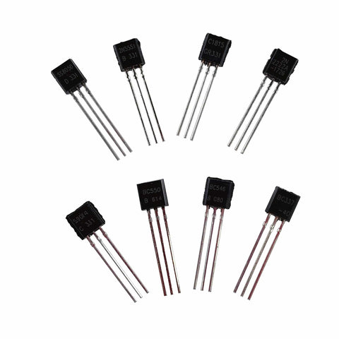 Assorted transistors from Dope Transistor Assortment Kit 600 Pieces, 30 Values, TO-92 Pack With 2N3904, BC550, S8050, and more