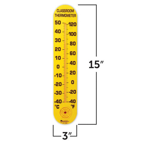 Classroom Thermometer Wall Mounted For Fahrenheit And Celsius Readouts Indoor Outdoor Use Durable Recessed Tube Prevents Breakage Kid Friendly Temperature Gauge For Ages 6 And Up, 15-inch yellow wall thermometer