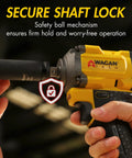 Close-up of Wagan Onevolt 3-in-1 Cordless Electric Power Tool showing secure shaft lock and grip for safe operation.