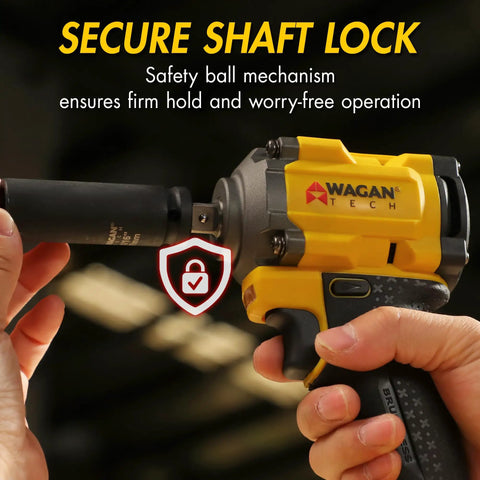 Close-up of Wagan Onevolt 3-in-1 Cordless Electric Power Tool showing secure shaft lock and grip for safe operation.