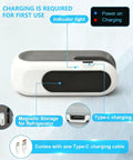 2 In 1 Rechargeable Bag Sealer With Cutter USB C Heat Sealer Resealer For Chips And Snacks Portable Grab And Go Pocket Size White Keeps Snacks Fresh Easy One Button Operation Compact Travel Friendly showing indicator light, Type-C charging port, and magnetic storage.