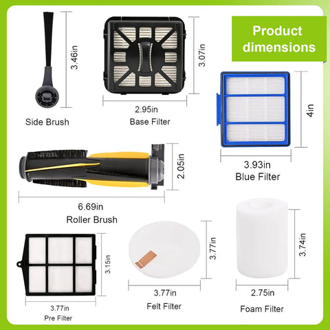Diagram showing dimensions of replacement parts kit for IQ Series robot vacuum compatible with AV1010AE R101AE RV1001AE models.