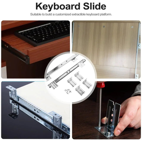 Rock Solid 14 Inch Keyboard Drawer Slides With Smooth Ball Bearings Deliver A Quiet Under Desk Pull Out Tray That Glides Like A Dream For Your Daily Grind Workspace, showing installation details and components.