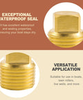 Two Pack Half Inch Npt Solid Brass Boat Drain Plugs For Marine Hulls And Livewells Garboard Replacement Durable Hardware Corrosion Resistant Fits Standard Threaded Sockets Easy Install visible in close-up showing waterproof seal and versatility.