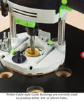 Detailed view of the Nailed Your Gridwork Projects With This Top ShelfUSA Made Woodworking Hole Boring Jig with router bushings.