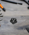 Two Pack Black Bakelite Handwheel Valve Handles For Outdoor Spigot And Hose Bib, 60mm Diameter, 7x7mm Square Hole on table