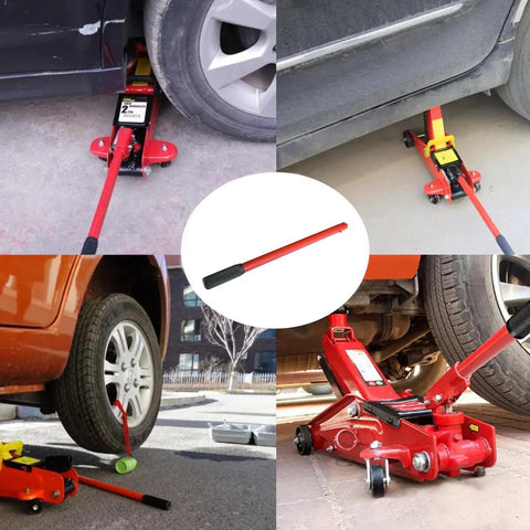 Red 2-ton hydraulic jack handle replacement kit for automotive use; long red rod with black grip