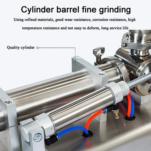 Kickass Precision Pneumatic Liquid Filling Machine, Adjustable 10 To 100 ML with stainless steel cylinder and fine grinding design.