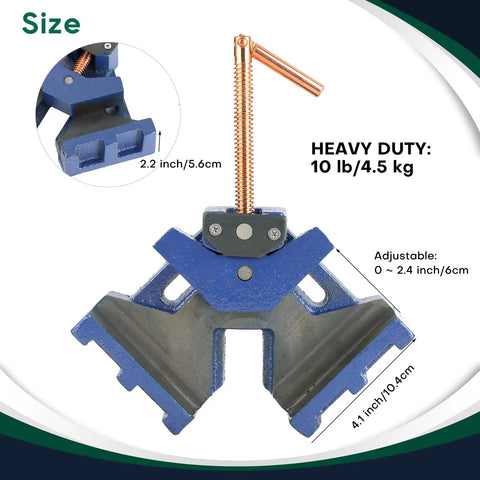 Heavy Duty Cast Iron Welding Angle Clamp Built Like A Tank With Rock Solid Self Centering 90 Degree Frame that grips tight, 10 lb, adjustable size.