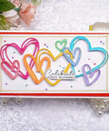 Handmade card using Love Hearts Metal Die Cuts Frame Set 4 Pieces Silver Embossing Dies for scrapbooking and card making projects.