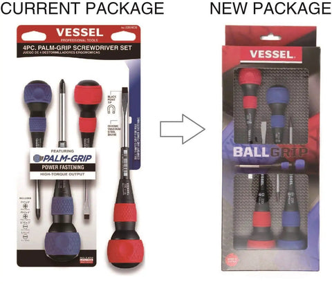 Ball Grip Screwdriver 4 Piece Set Built For Real World Tough Jobs Durable Comfort Grip Tools For Home Shop And Field Use With Reliable Magnetic Tips And Strong Alloy Blades shown in new and old packaging