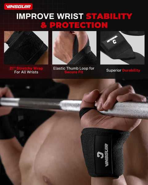 21 Inch Wrist Wraps For Weightlifting With Thumb Loop, Heavy Duty Wrist Support Straps For Gym, USPA Approved, close-up view