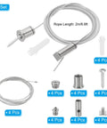 Ceiling Hanging Wire Cable Kit 4 Pack With 2m Adjustable Suspension Cables and chrome nickel accessories, 4 pieces shown.