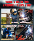 135A Mini Stick Welder 110V Portable Arc Welder Grab And Go For Home DIY And Quick Fixes with images of welding tasks.