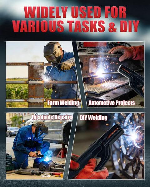 135A Mini Stick Welder 110V Portable Arc Welder Grab And Go For Home DIY And Quick Fixes with images of welding tasks.