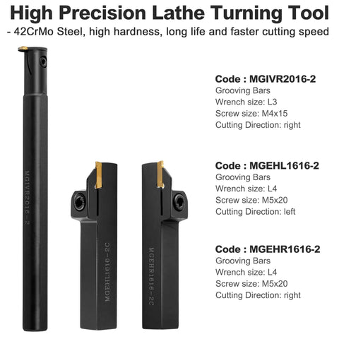 High precision lathe turning tool set with MGIVR and MGEHR/L 42CrMo steel grooving bars