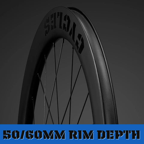 Side view of Carbon Fiber Road Wheel Set 700C with 60mm Deep Tarmac Series Aero Wheels, showcasing rim and spoke details.