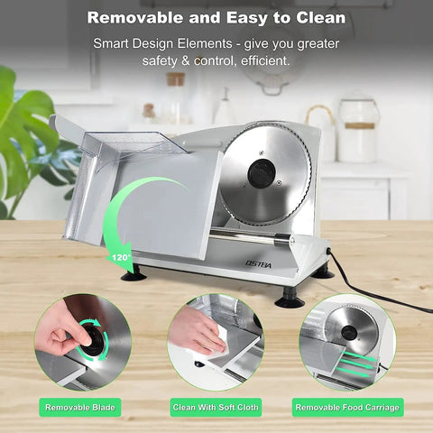No Sweat Heavy Duty Electric Meat Slicer With Razor Sharp Six Point Seven Inch Stainless Steel Blade And Quick Thickness Adjustments For Juicy Deli Meats Cheeses And Fresh Produce At Home