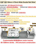 Heavy Duty Aluminum Motorized Linear Stage Featuring Smooth Ball Screw Sliding Table Built Tough For Two Fifty Kilogram Loads And Tight Six Hundred Millimeter Stroke For Zero Flex Motion Control, showing 120mm wide double rail slide table with specifications.