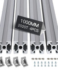 Four Pieces 1000mm T Slot Aluminum Extrusion 6063 T5 Silver, High Precision Anodized Profile With European Standard 2 Slot System